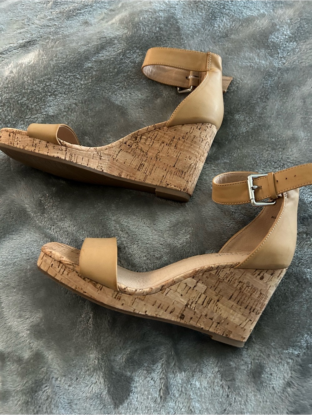 Xappeal Tan Cork Wedge Sandals with Ankle Buckle